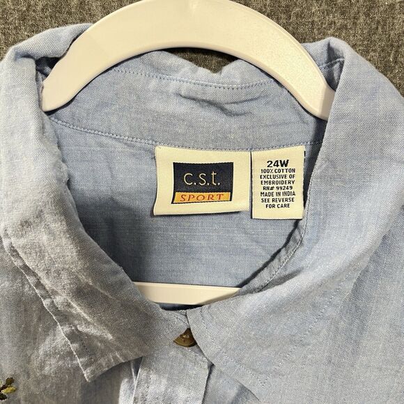 C.S.T. Sport Schoolhouse Embroidered Button Down Vintage Shirt, Size 24W, Autumn - Picture 4 of 7